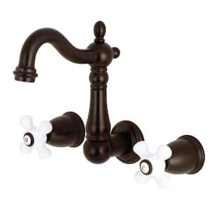 Oil Rubbed Bronze Bathroom Kitchen Dual Handle Sink Faucet Tap Wall Mount snf454 