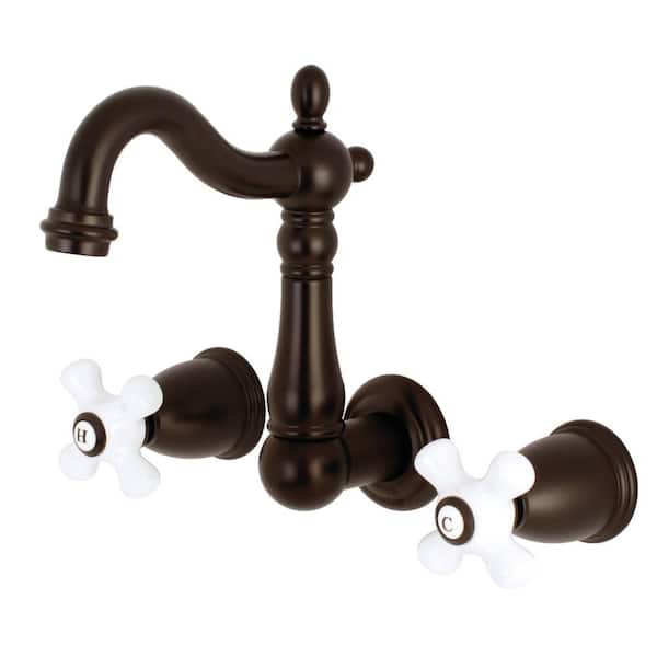 Kingston Brass Heritage 2-Handle Wall Mount Bathroom Faucet in Oil Rubbed Bronze