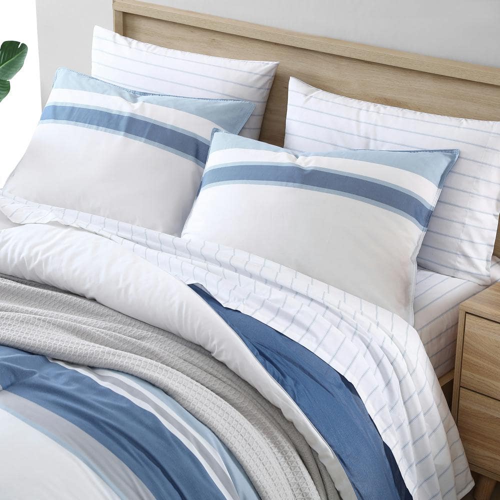 Full Blue Cotton Reversible Comforter Set with Shams