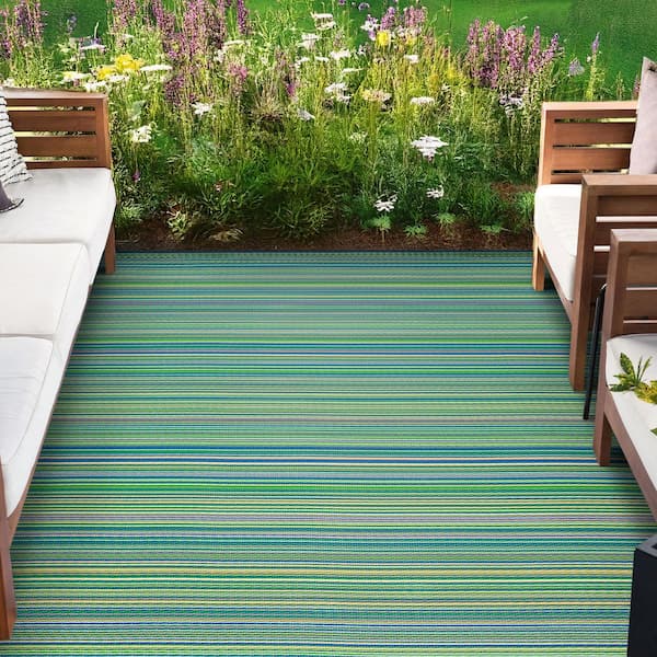 Sunset Green 8 ft. x 10 ft. Stripe Indoor/Outdoor Area Rug