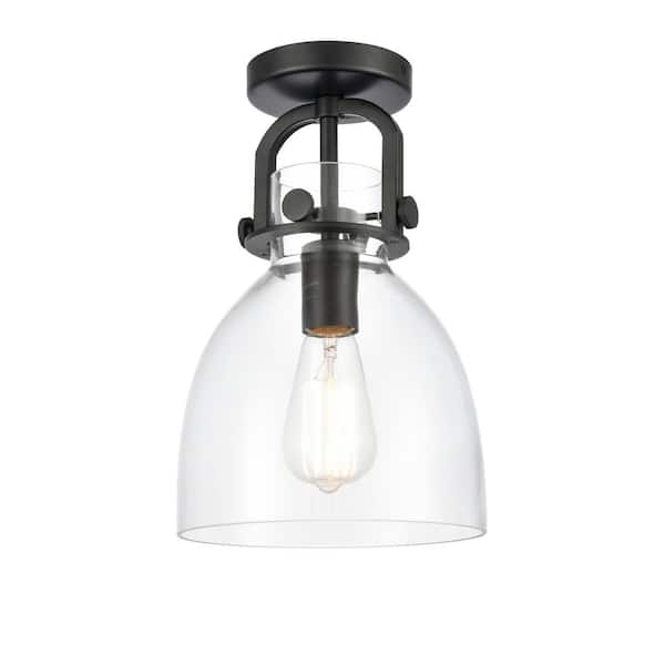 Innovations Newton Bell 8 in. 1-Light Matte Black Flush Mount with Clear Glass Shade