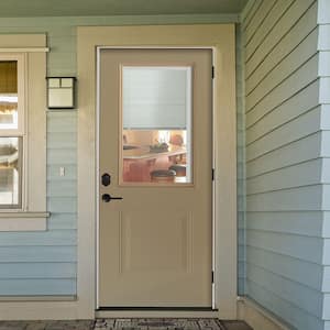 Element Series 1-Panel 1/2 Lite Mini-Blind White Primed Steel Prehung Front Door