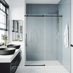 Luca 56 to 60 in. W x 79 in. H Sliding Frameless Shower Door in Matte Black with 3/8 in. (10mm) Clear Glass