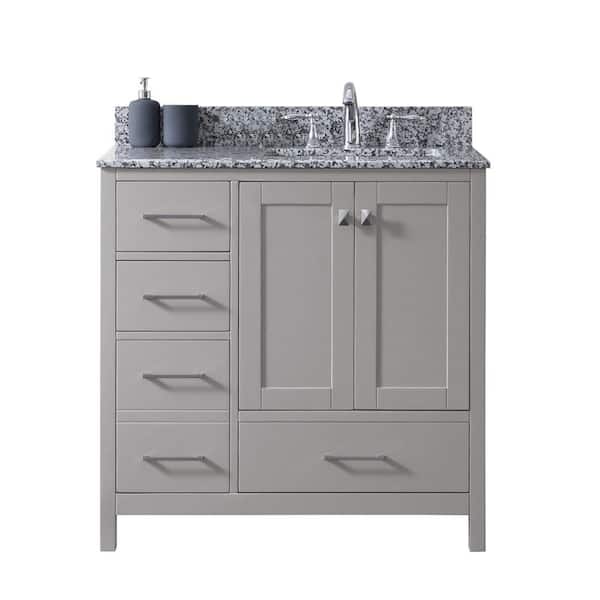 Virtu USA Caroline Madison 36 in. W Bath Vanity in C. Gray with Granite Vanity Top in Arctic White Granite with Square Basin
