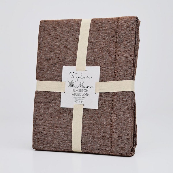 Brittany Hemstitch 70 in. Round Chestnut Solid Cotton Rich Tablecloth