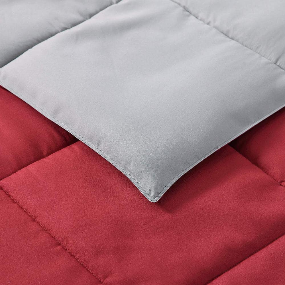 Full Red and Gray Reversible Microfiber Comforter Set