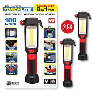 TorchLite 8-in-1 Emergency Tool - 180 Lumens LED Work light, Flashlight, Glass Breaker, Magnetic Base (2-Pack)