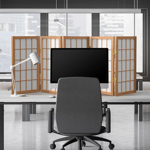 2 ft. Short Desktop Window Pane Shoji Screen - Natural - 5 Panels