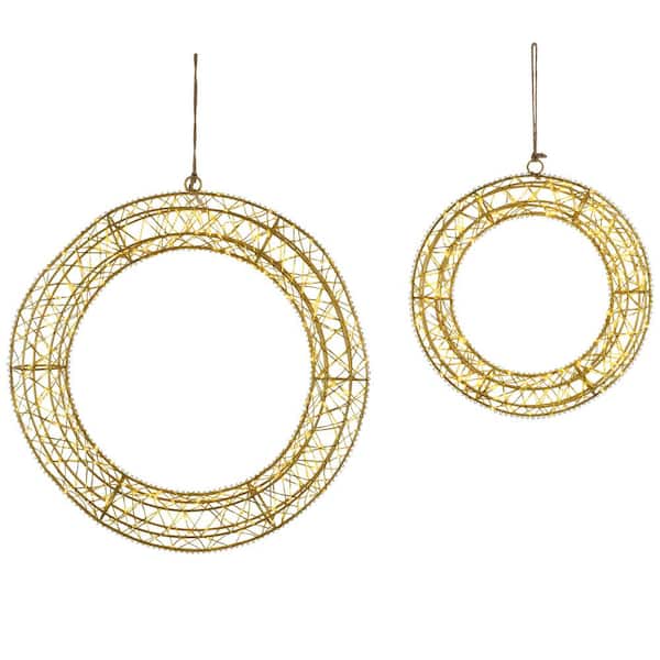 LED Lighted Hanging Christmas Wreath Decorations-18 "-Set of 2-Gold Lights