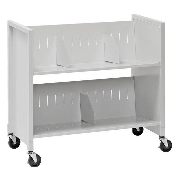 Buddy Products 31-7/8 in. W 2-Slant Shelf Steel Wheeled Medical Carts in Platinum