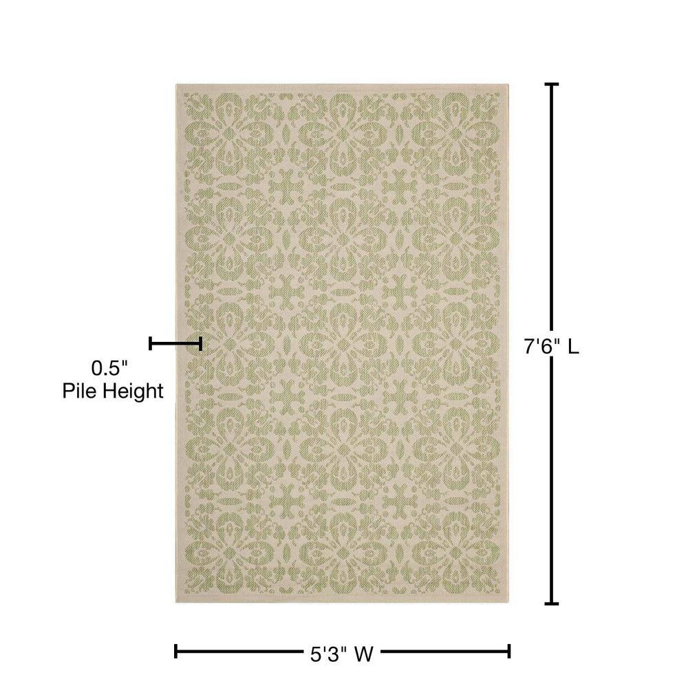 Ariana Light Green and Beige Floral Synthetic Area Rug