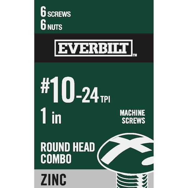 Everbilt #10-24 x 1 in. Zinc Plated Combo Round Head Machine Screw (6-Pack)
