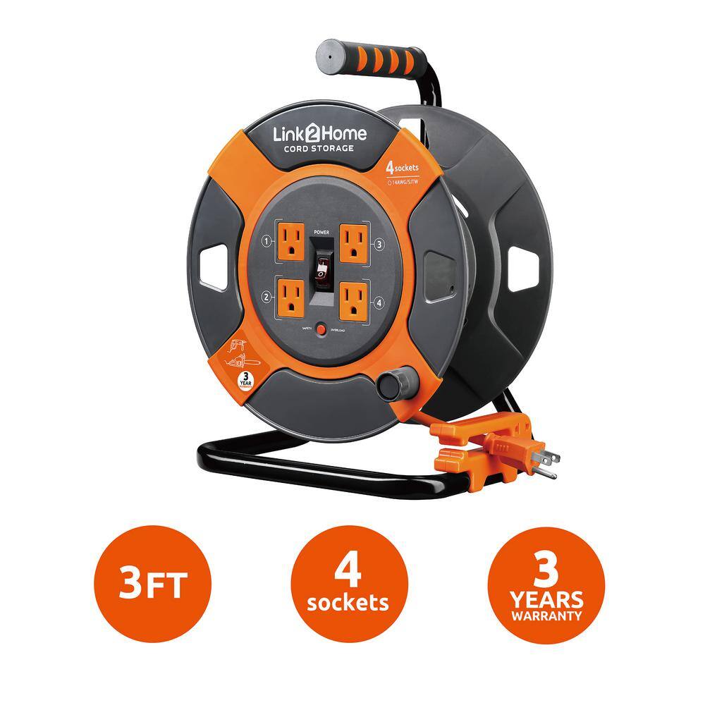 3 ft. 14/3 Extension Cord Storage Reel with 4 Power Outlets and SJTW Cable - 1