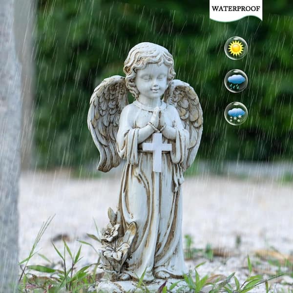FAWEY TRED INC Garden Angel Figurines with Solar Light Cross Angel