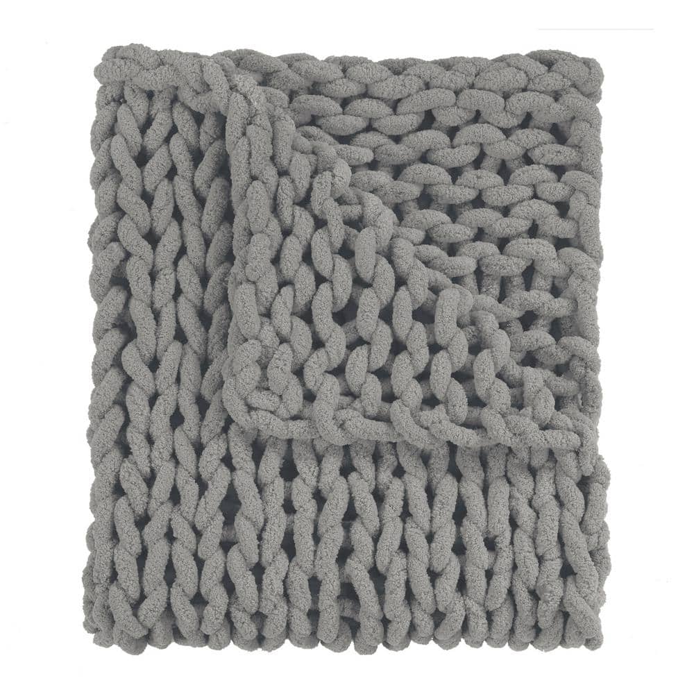 Cozy Dove Grey Chenille Knitted Reversible Throw Blanket 50"x40"