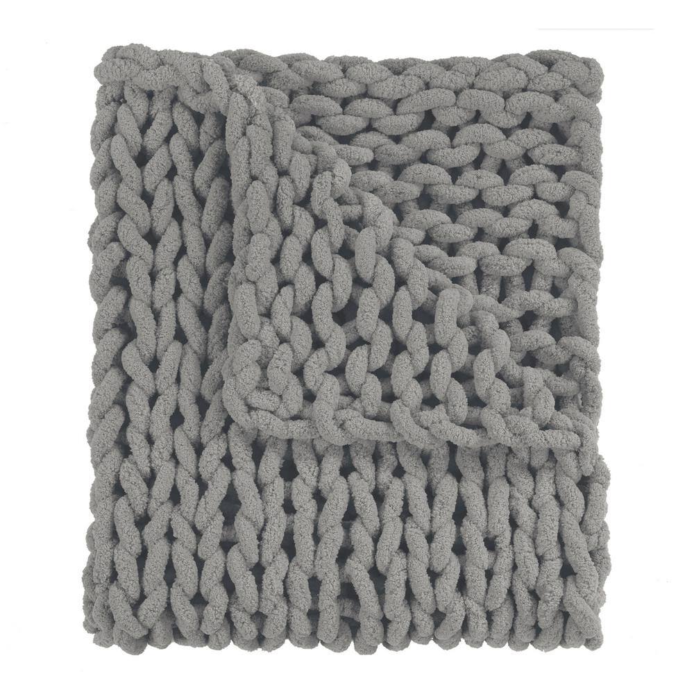 Cozy Dove Grey Chenille Knitted Reversible Throw Blanket 50"x40"