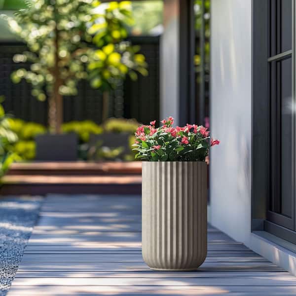 11.5 in. Large Light Gray Concrete Round Planter / Pot with Drainage Holes