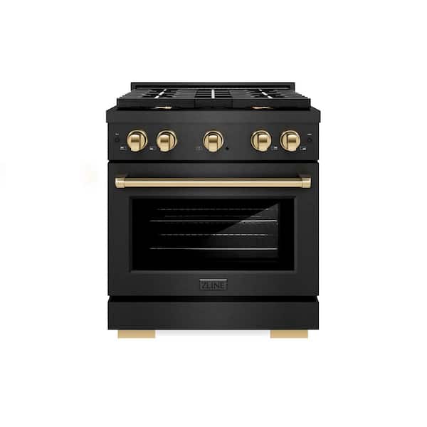 Autograph 30 in. 4.2 cu. ft. Paramount Dual Fuel Range with 4 Burner Gas Cooktop in Black Satin with Gold Accents