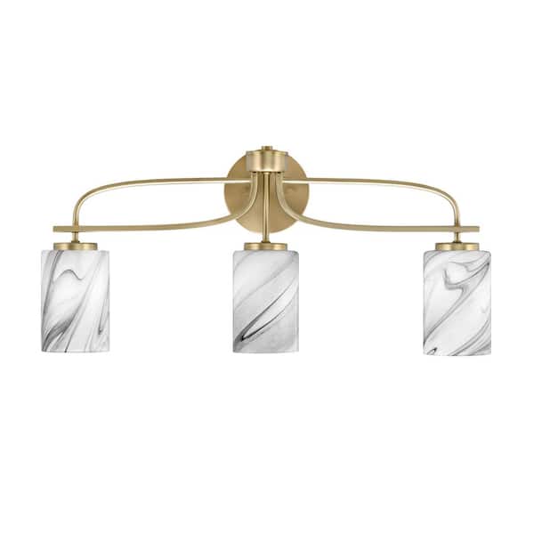 Unbranded Olympia 25.5 in. 3-Light New Age Brass Vanity Light  Onyx Swirl Glass Shade
