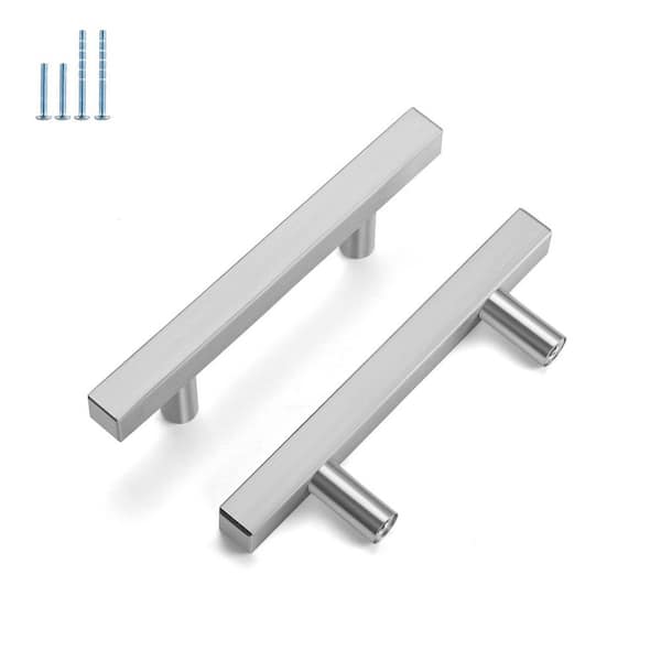 10-Pack Brushed Nickel Cabinet Pulls, Kitchen Cabinet Handles, 3 in. Hole Centers Square Cabinet Handles Handles