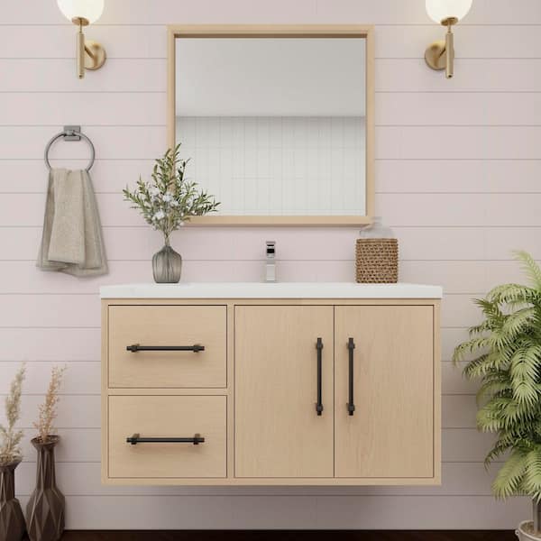 Victoria 36 in. W x 20 in. D x 22 in. H Single Sink Floating Bath Vanity in Yellow Oak with White Acrylic Top