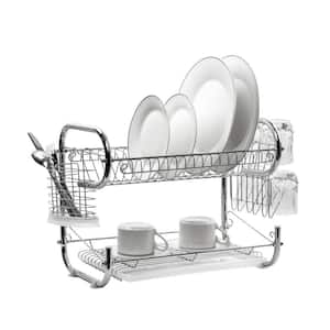 23 in. Chrome Fresh Stainless Steel 2-Tier Dish Rack with Utensil Holder and Cutting Board Holder