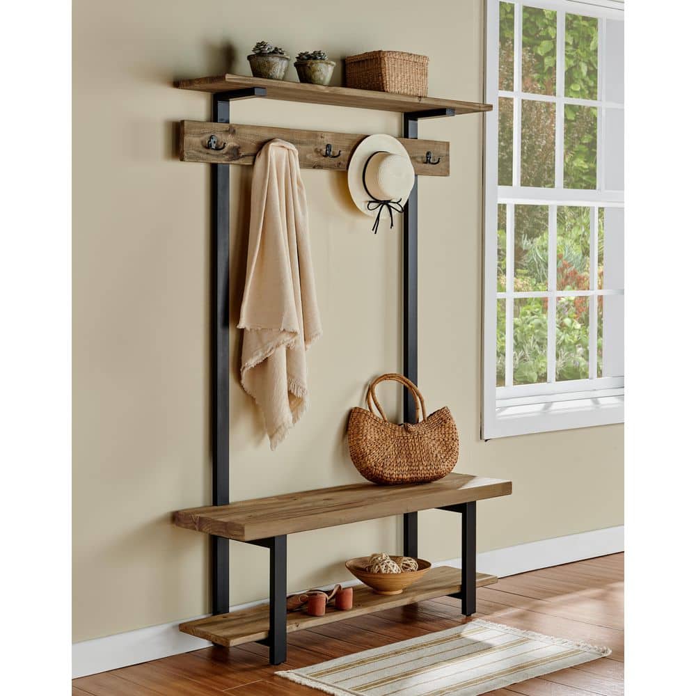 Alaterre Furniture Pomona Entryway Hall Tree with Bench, Shelves
