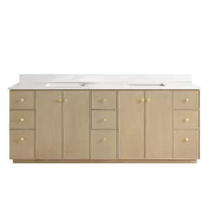 Oza 84 in. W x 22 in. D x 33.9 in. H Double Sink Bath Vanity in Natural Oak with White Qt. Stone Top