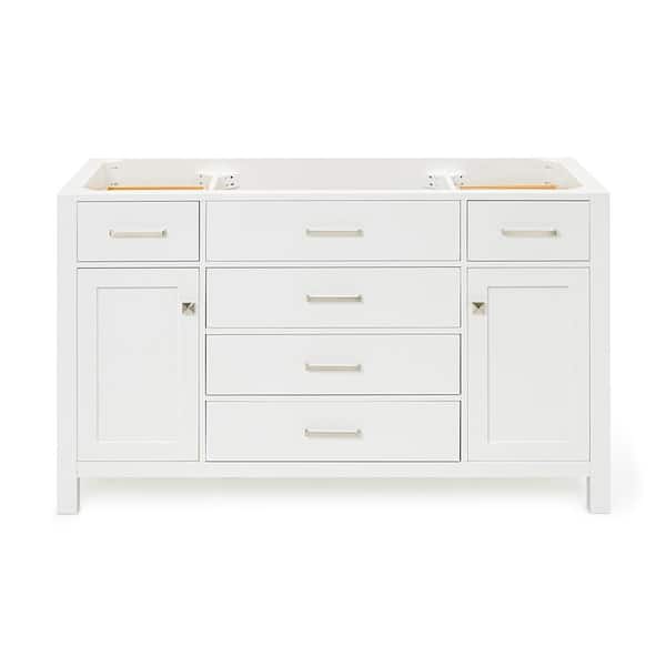 ARIEL Bristol 54 in. W x 21.5 in. D x 34.5 in. H Freestanding Bath Vanity Cabinet without Top in White