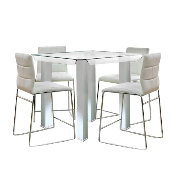 Unbranded James II 5-Piece Square Silver/Chrome Glass Top Dining Room Set (Seats 4)