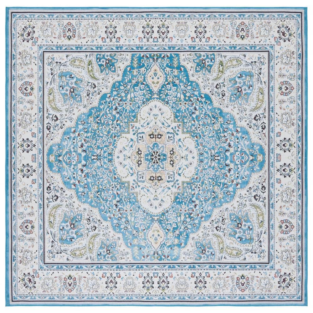 Tucson 72" Square Turquoise & Beige Easy-Care Synthetic Area Rug