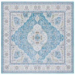 Tuscon Turquoise/Beige 6 ft. x 6 ft. Machine Washable Floral Border Square Area Rug