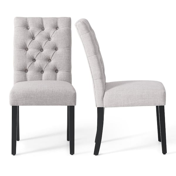 NINA Button Tufted Back Light Gray Upholstered Dining Side Chair (Set of 2)