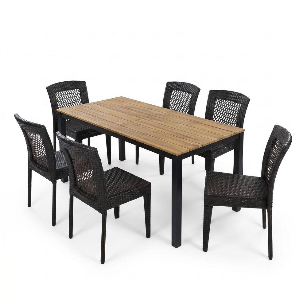 Jurek 7-Piece Rectangle Teak Solid Wood Top Outdoor Dining Table Set Seats 6 price history on PriceWatchPro