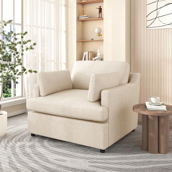 CHRISTOPHER KNIGHT HOME Beige Oversized Polyester Accent Arm Chair with 2-Comfortable Armrest Cushions