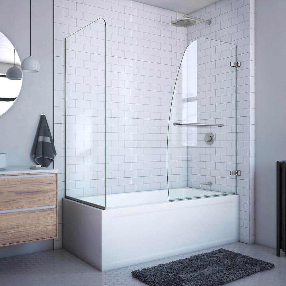 Aqua Uno 60" Clear Tempered Glass Frameless Hinged Tub Door