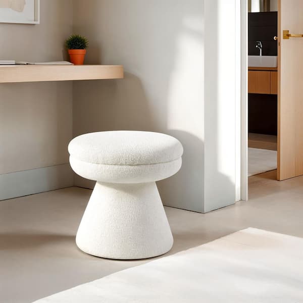 Furniture of America Alcy Beige Upholstered Fabric Round Mushroom Accent Ottoman Small (Under 22 in.)