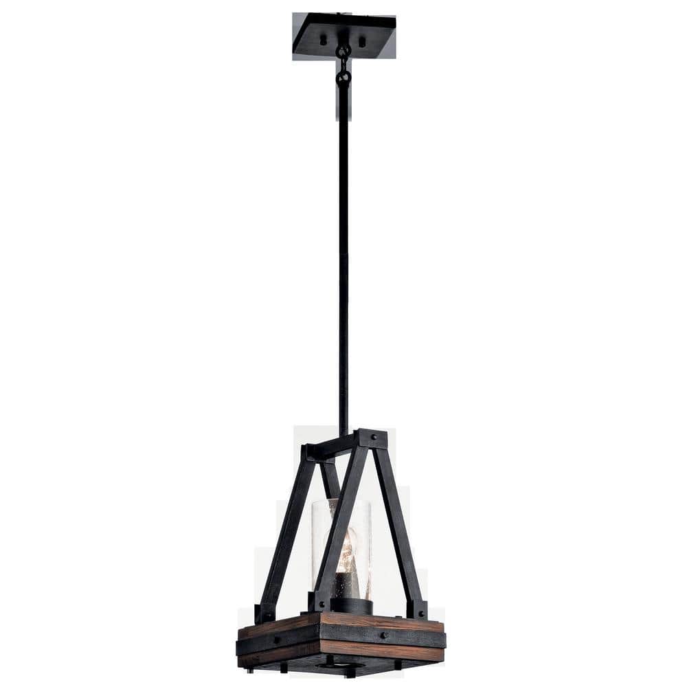 Auburn Stained Black and Clear Glass Rustic Mini Pendant Light