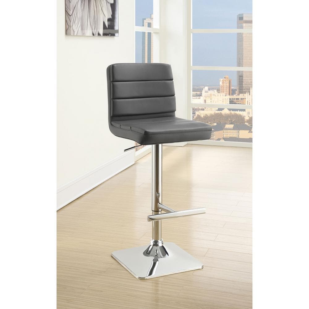 Gray Faux Leather Adjustable Bar Stools with Chrome Base, Set of 2