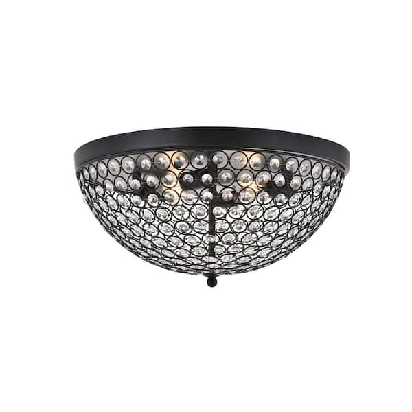 Unbranded Timless Home 18 in. 4-Light Midcentury Modern/School House Matte Black And Clear Flush Mount with No Bulbs Included