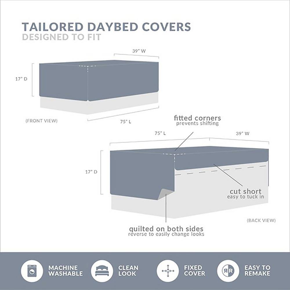Blue Microfiber Reversible Scalloped Edge Daybed Cover Set