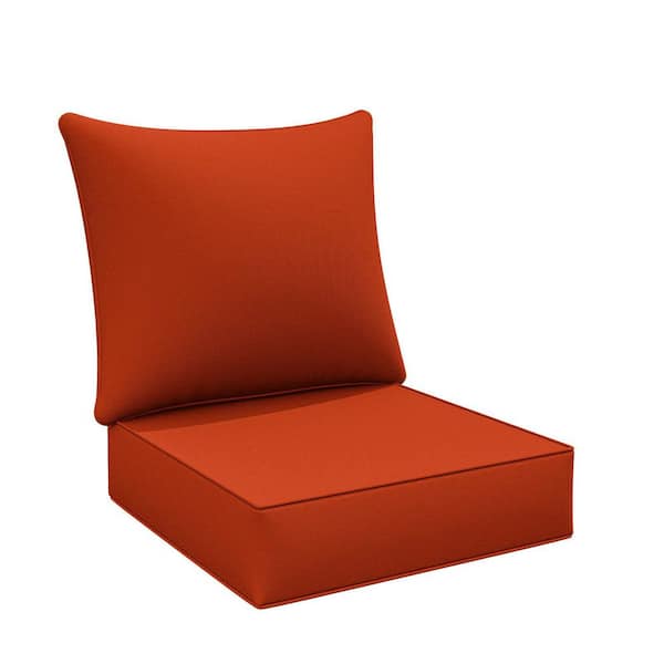 24 in. x 24 in. Deep Seat Outdoor Lounge Cushion with Backrest, Premium Waterproof Patio Furniture Cushions Orange