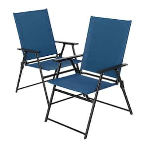 Metal Outdoor Dining Chairs Patil Folding Lawn Chair-Navy Blue (Set of 2)