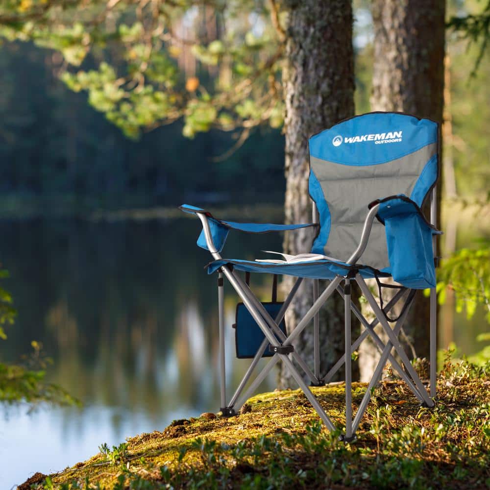 Oversized Blue and Gray Heavy Duty Folding Camping Chair