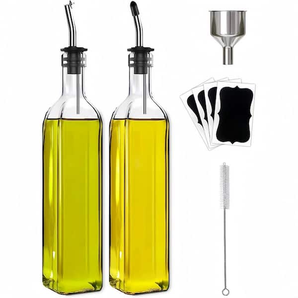 500 ml Glass Olive Oil and Vinegar Dispenser Set for Picnics, Kitchen and Bar Use, Clear (2-Pack)