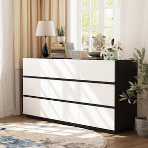 Black and White 9-Drawers 63 in. Width Wooden Bedroom Storage Dresser, Chest of Drawers, Storage Cabinet