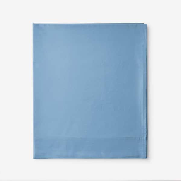The Company Store Company Cotton Percale Porcelain Blue Solid 300-Thread Count Oversized Queen Deep Pocket Flat Sheet