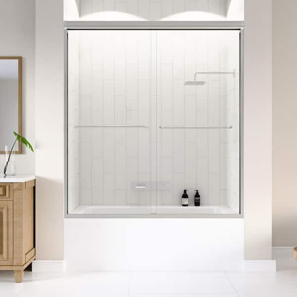 60 in. W x 62 in. H Double Sliding Framed Tub Door in Brushed Nickel with SGCC 5/16 in. (8 mm) Tempered Clear Glass