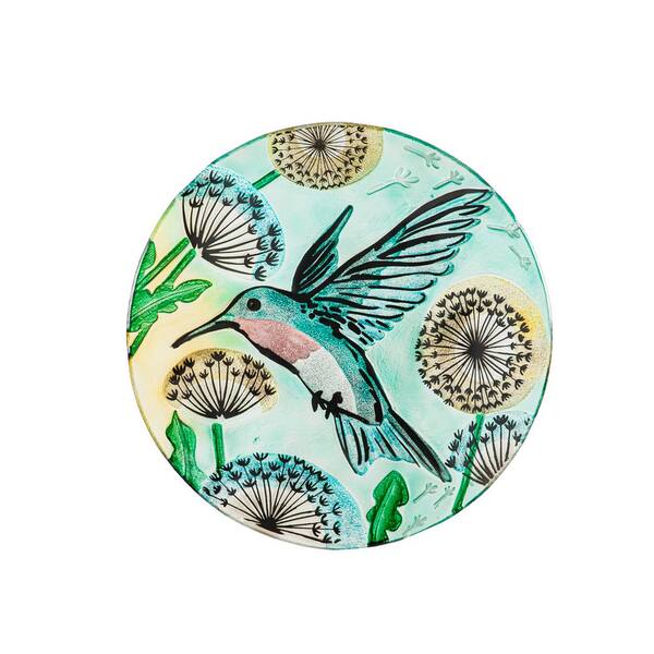 Evergreen 18 in. Hummingbird Glitter Hand Painted and Embossed Glass Bird Bath