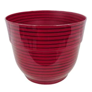 13 in. Indoor/Outdoor Plastic Round Striped Polypropylene Planter, Red